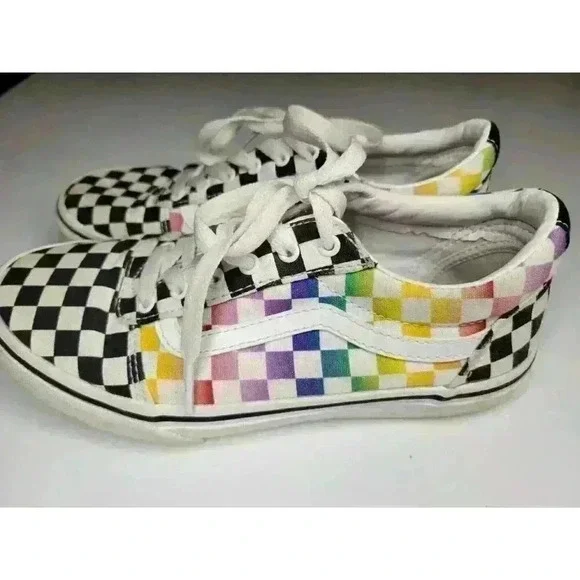 Vans Ward Rainbow Checkered Black White Multi Canvas Missy Sneakers Size 3 - Picture 3 of 7